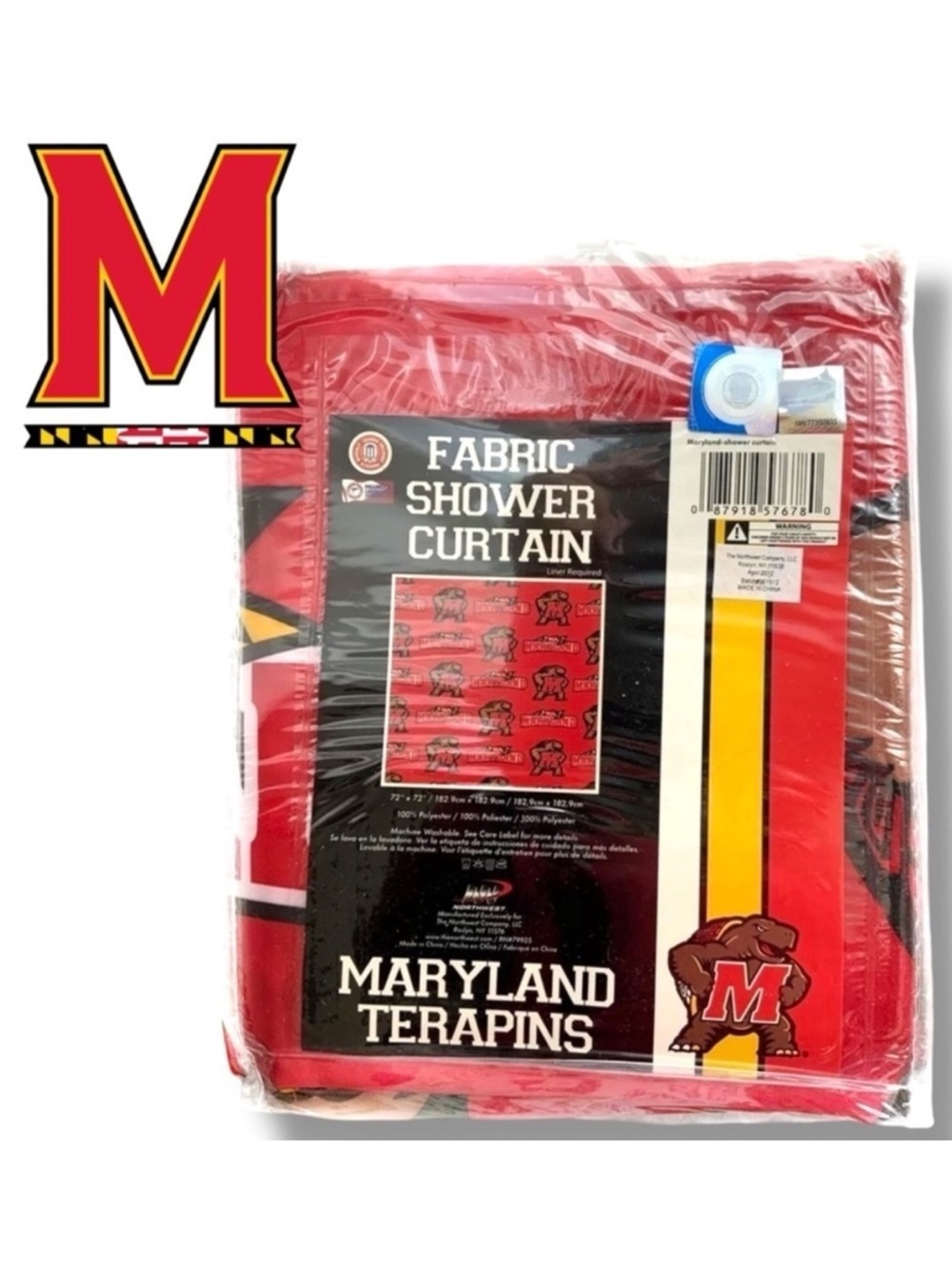 University Maryland Mascot Terrapin Fabric Shower Curtain Terp Sports 72 X 72 in